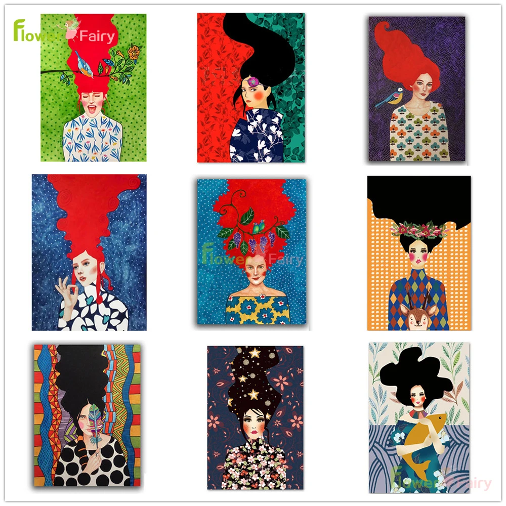 

Fashion Women Flower Girl Wall Art Canvas Painting Vintage Nordic Poster Home Decor Wall Pictures For Living Room Unframed