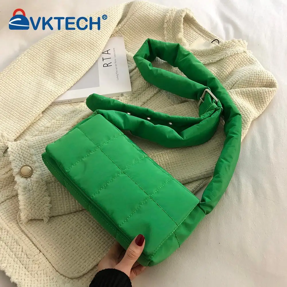 

Fashion Quilted Cotton Padded Flap Shoulder Bag Women Plaid Mini Crossbody Bag Solid Color Designer Messenger Bags