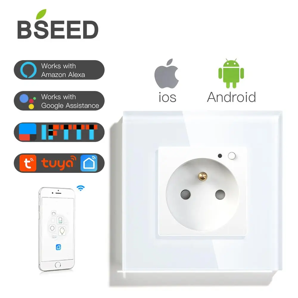 Настенная розетка BSEED с Wi Fi умная панельная со стеклянной панелью белого черного