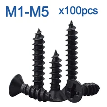 100pcs/lot Cross Countersunk Flat Head Self-tapping Screw M1 M1.2 M1.4 M1.5 M2 M2.6 M3 M3.5 M4 M5 Black Carbon Steel Phillips