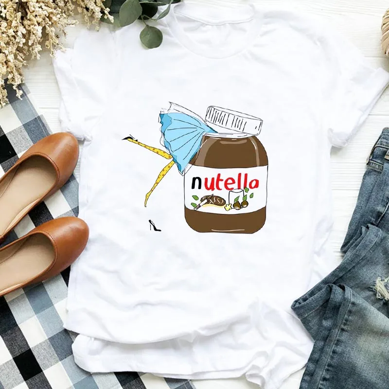 Летняя футболка Nutella принт женские футболки с рисунками из мультфильмов в стиле 90