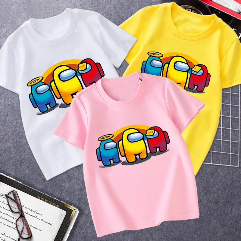 

Children's Clothing Game Among Us Three Small People Cartoon Graphic Printed Cotton Short Sleeves Kawaii T-Shirt For Girls/Boys