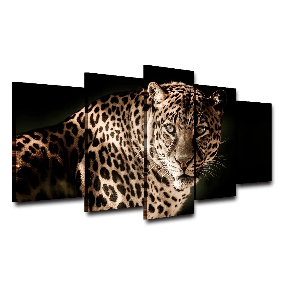 

Canvas Painting Animals The Cool Leopard Wall Art 5 Panel Scenery Pictures Prints Poster Home Decor Modular Framed Decoration