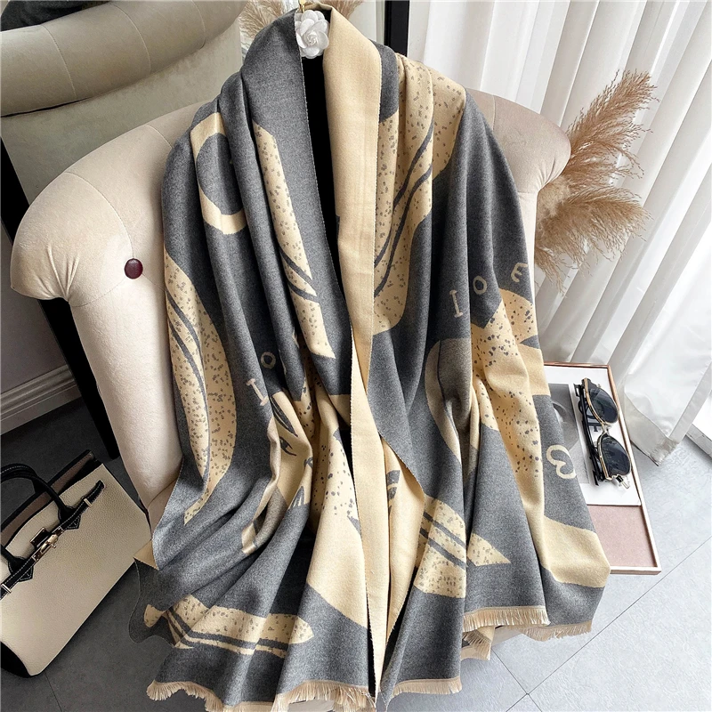 

Letter Print Cashmere Scarf Women Warm Shawl Luxury Pashmina Thick Blanket Wraps Bufanda Ladies Winter Neck Scarves Echarpe