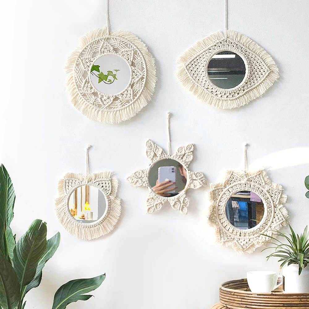 

Round Macrame Mirror Decorative Wall Mirrors Boho Home Decor Wall Hanging For Living Room Decoration Bedroom Baby Nursery Gift