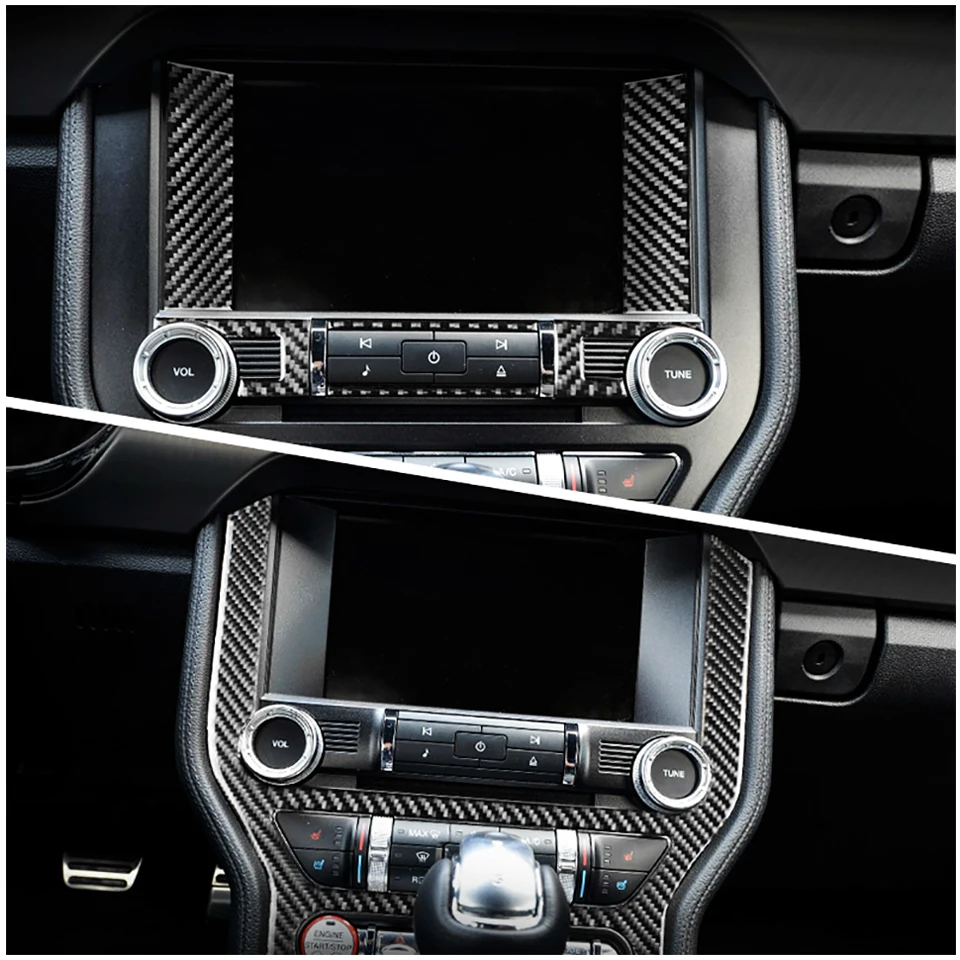 

For Ford Mustang Carbon Fiber Central Control Air Conditioning CD Panel Cover Trim Sticker 2015-2017 Car Accessories Car Styling