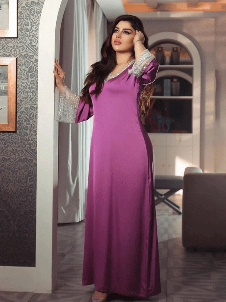 Fashion Muslim Woman Party Night Celebrity Dresses Evening Prom Dresses 2021 Long Elegant Puple  Arabic Dubai Formal Dress AB032