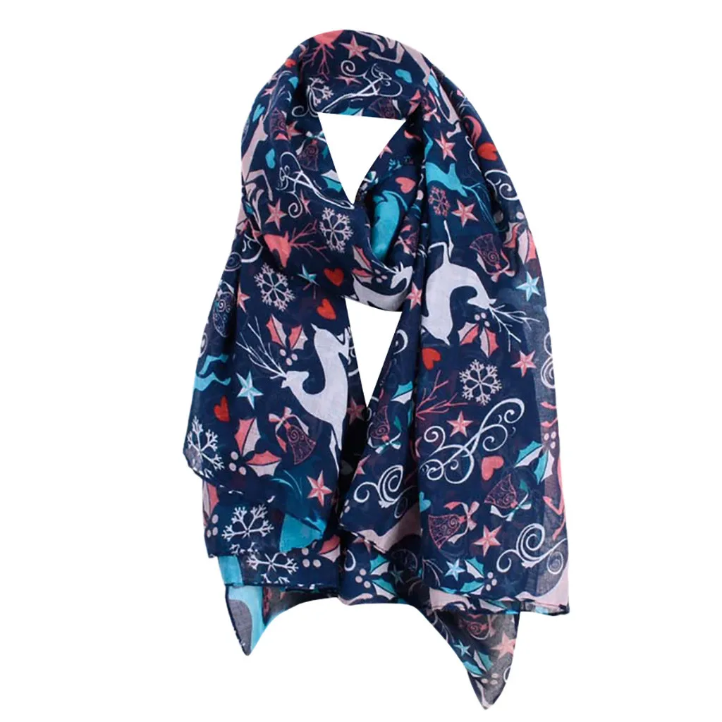 Christmas Scarf Women Scarf Shawl платок на шею Voile Print Snowflake Elk Keep Warm Long Scarf foulard femme sjaal Cachecol#E