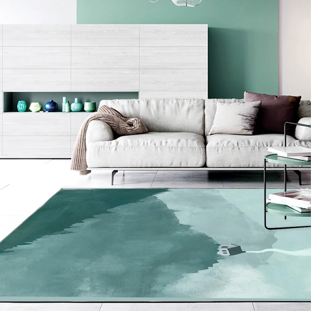 

Fashion simple Lake Blue Abstract watercolor art mountain door mat bedroom living room non slip bedside carpet mat