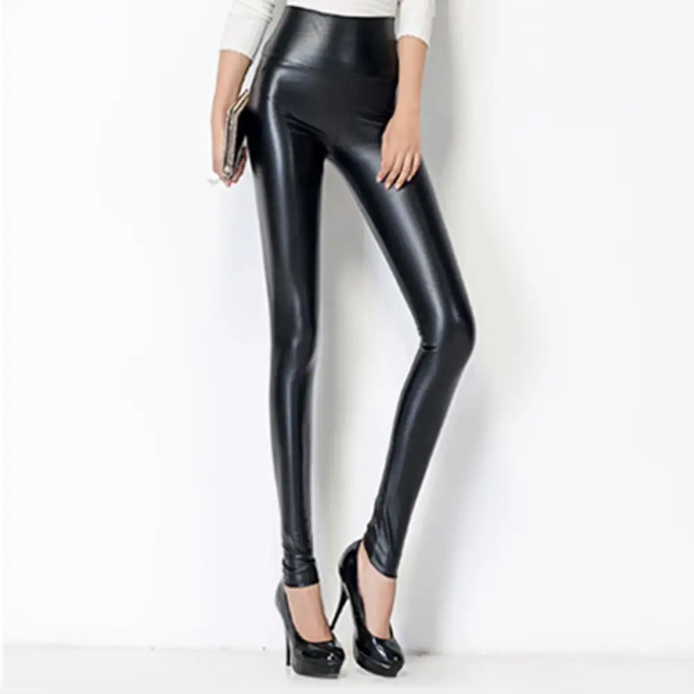 

High Waist Skinny Ankle-Length Black Pu Faux Leather Leggings For Women Leggins Stretchy Sexy Fitness Push Up Slim Pants 2021Hot