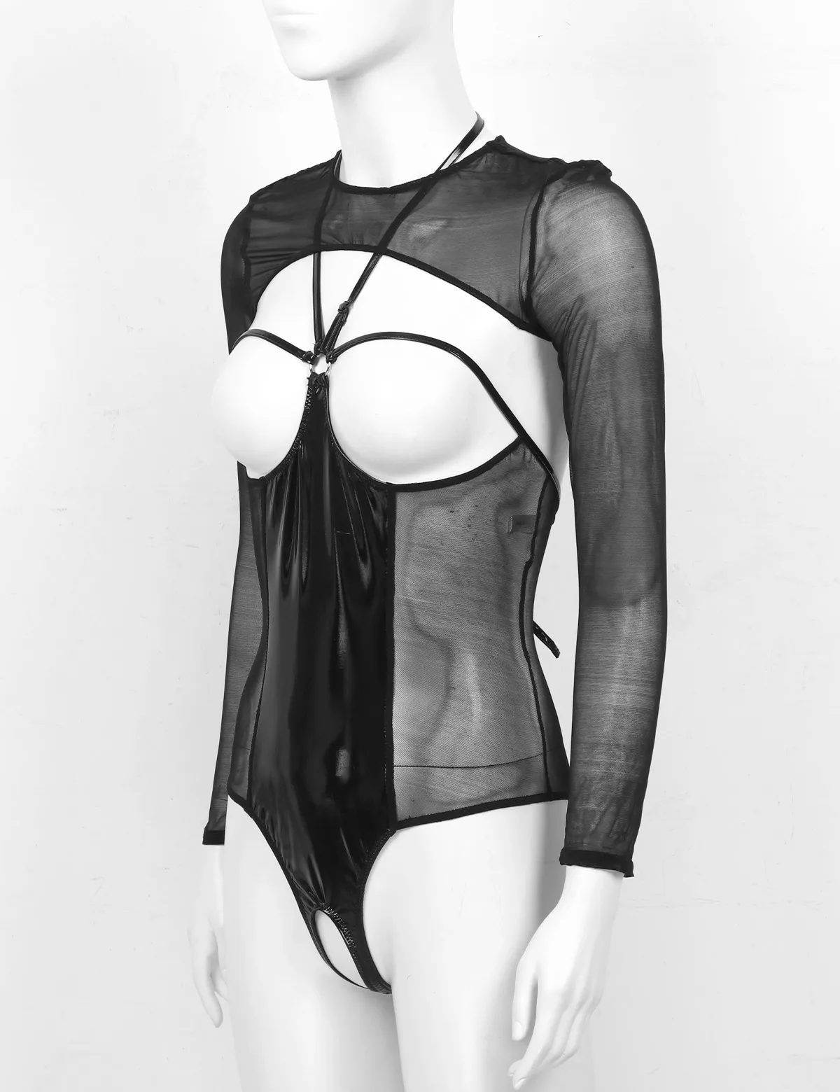 Женское нижнее белье боди Цельный с лямкой через шею и открытой чашкой сзади на