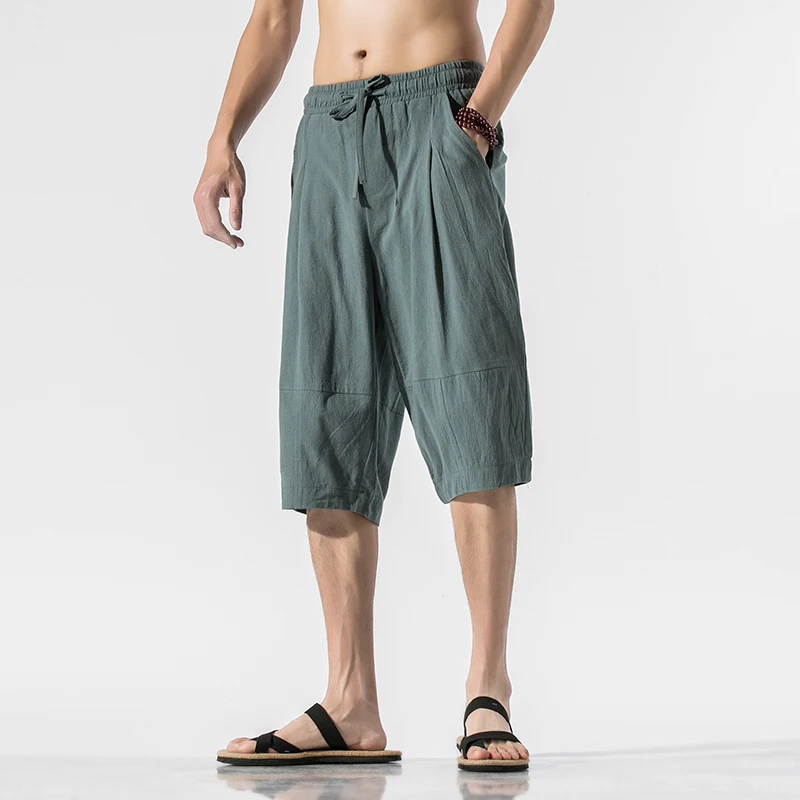 

Брюки-султанки мужские из хлопка и льна, повседневные Джоггеры в стиле хип-хоп, брюки-шаровары до щиколотки, уличная одежда, лето 2021