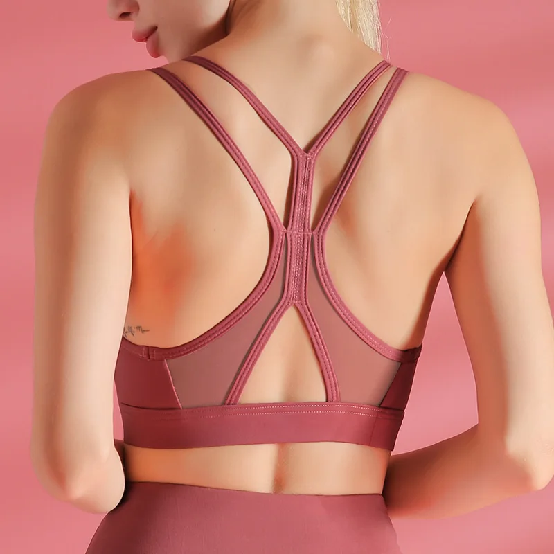 

Sports Bra Breathable Shockproof Mesh Stitching Thin Belt Beautiful Back Fitness Underwear Gather Yoga Vest