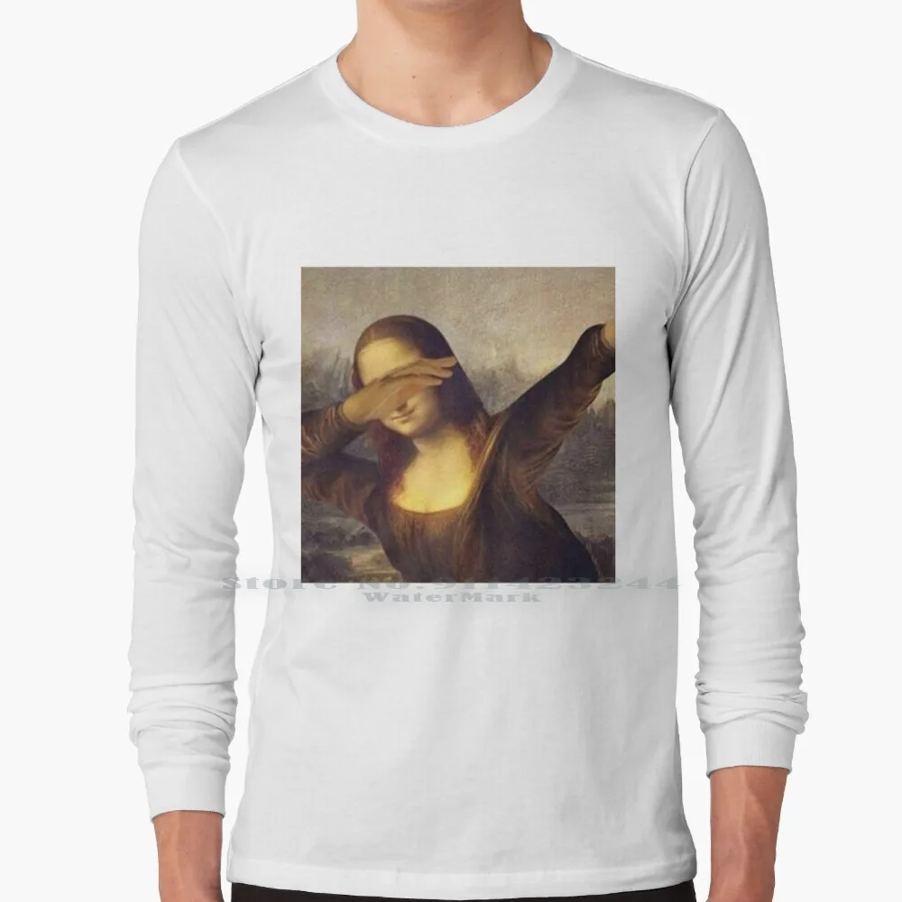 

Мона Лиза Dab Meme футболка с длинным рукавом Tee Mona Lisa Dabbing Meme Забавный креативный трендовый винтажный крутой подарок евро США Размер Большой