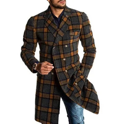

medium-and long-style woolen Autumn plaid coat coat
