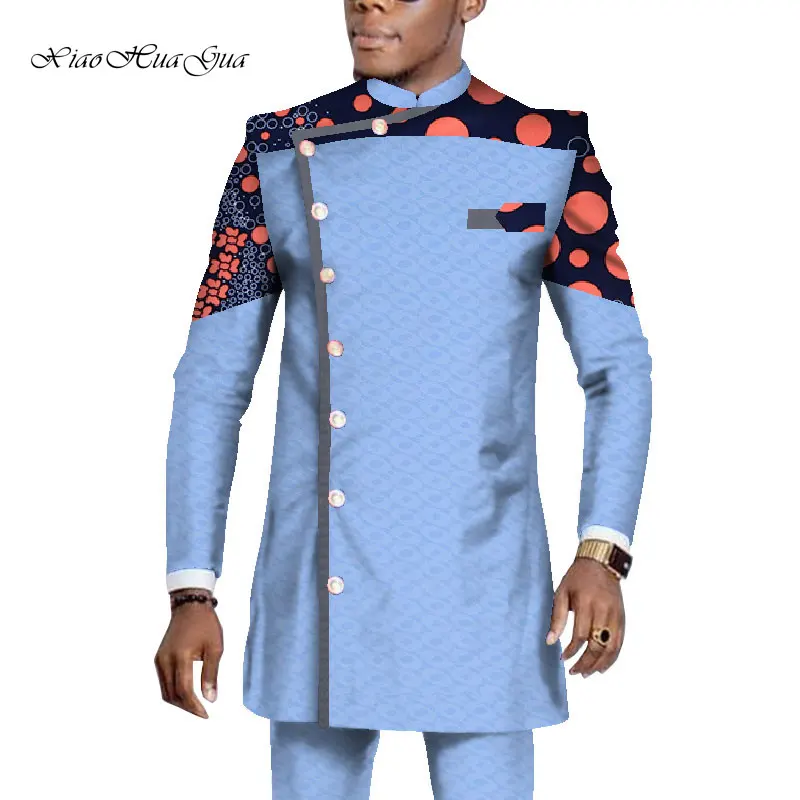 

In Stock M XL Size African Outfits for Men African Print Clothing Long Sleeve Shirt Coat and Pants Set WYN1065-XH