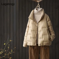 lagabogy 2021 new women short white duck down coats female loose ultra light windproof parkas casual puffer jacket outwear