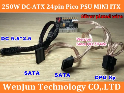 SATA IDE CPU 4p + 24pin DC ATX PSU 12 В вход 250 Вт выходной переключатель Pico MINI ITX PC блок питания