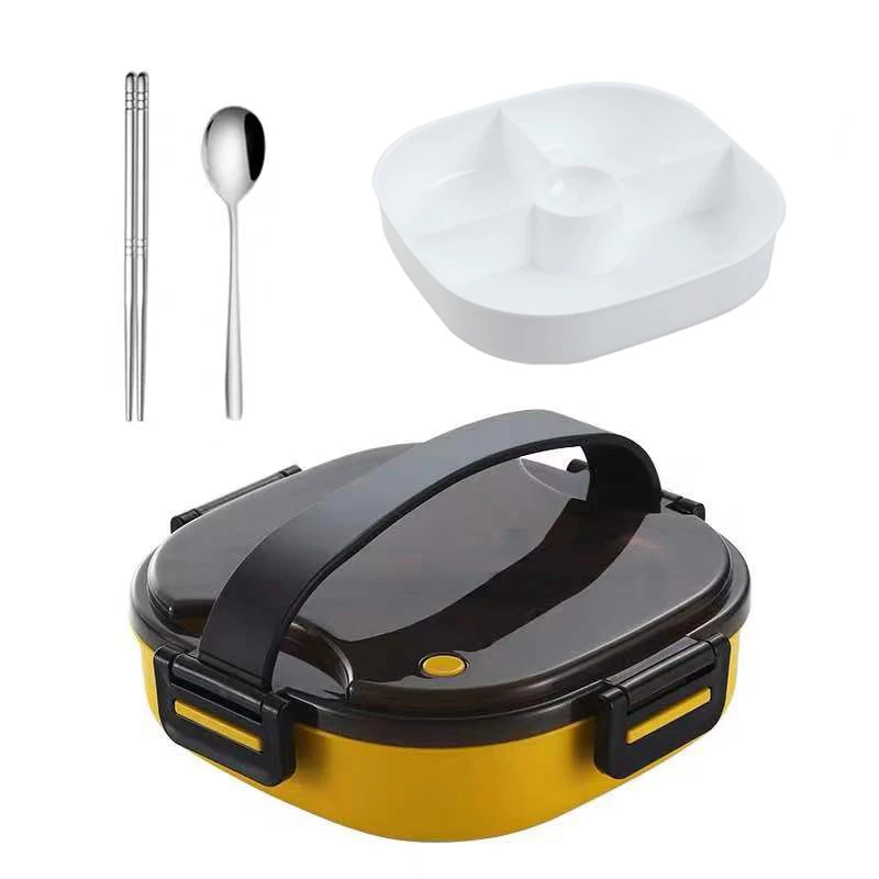 Yellow-Plastic TUUTH нержавеющая сталь PP Ланч-бокс микроволновая печь отдельный Bento box Ручка Портативный контейнер для еды школьный офис - Цвет: Yellow-Plastic
