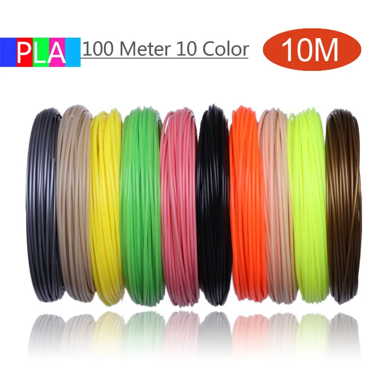 100 Meter 10 Color 3D Ручка PLA Filament 200 метров, 20 цветов, 1,75 мм, пластиковые нити, 3 d материалы для принтера, для 3D ручек, детские подарки на день рождения - Цвет: 100 Meter 10 Color