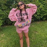 women shorts set letter print long sleeve sweatshirt top and shorts outfit 2 piece set casual loungewear matching tracksuit y2k