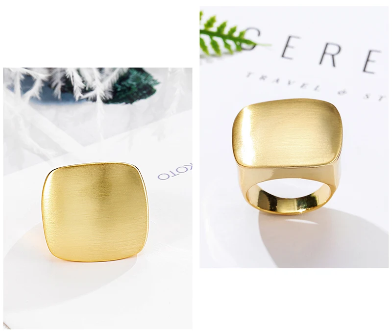 Nandudu Punk Style Copper Brushed Brass Rings Fashion Jewelry Square Shape Yellow& White Gold Color Men Women Unisex Ring Gift