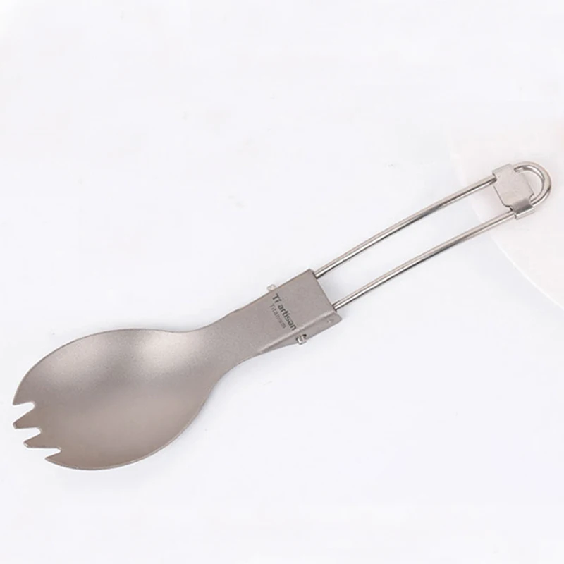 Tiartisan Camping Folding Titanium Spoon Spork Picnic Tableware Titanium Spork Outdoor Lightweight Tableware Hiking Camping