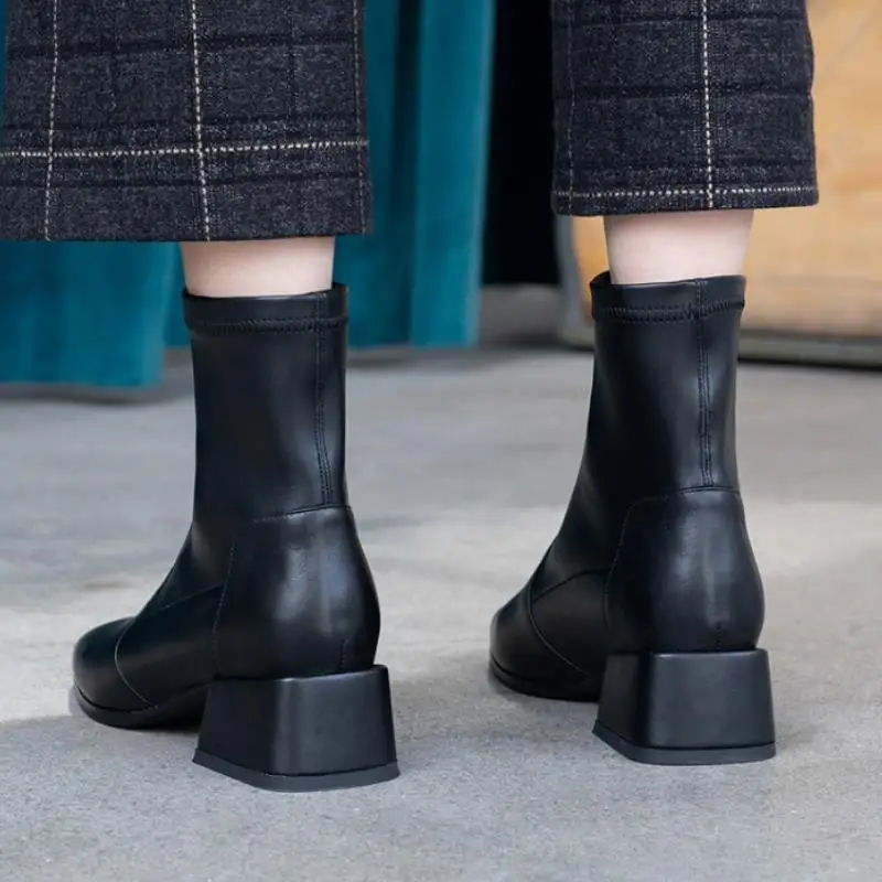 

RIZABINA Women Ankle Boots Fashion Thick Heel Winter Shoes Woman Office Lady Short Boot Casual Daily Sexy Footwear Size 33-40