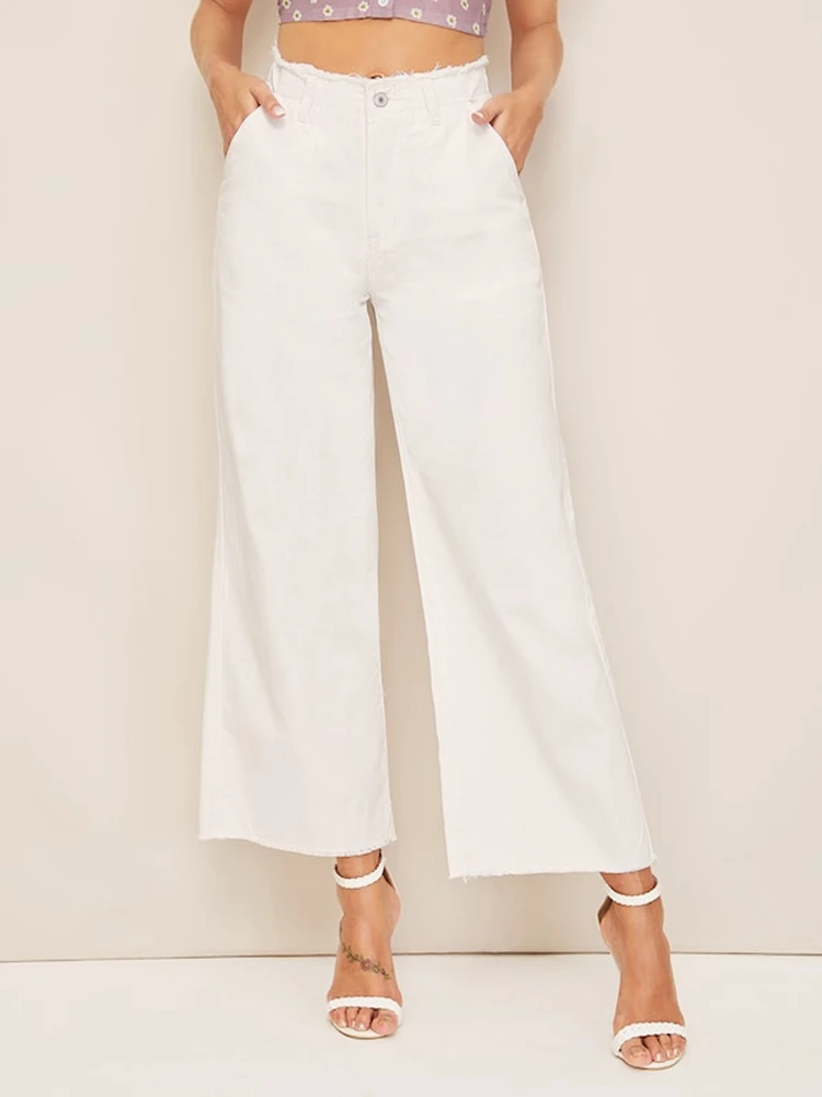 

WITHZZ Women's Solid Color Wide Leg Pants Casual Loose Jeans