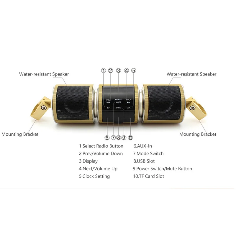 Водонепроницаемая мотоциклетная стереоколонка MT487 Bluetooth-совместимый MP3-плеер с
