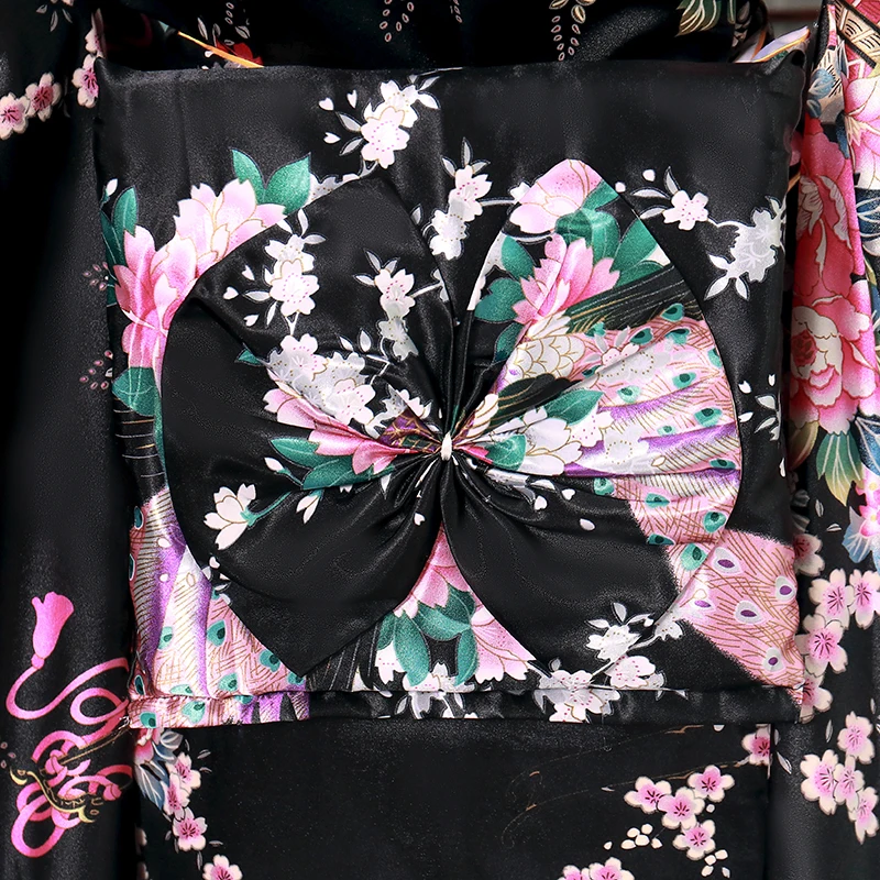 Японское кимоно для женщин банный халат принт Павлин v образный вырез длинный