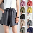 Женские хлопковые шорты с высокой талией, тонкие повседневные свободные шорты в Корейском стиле, летние шорты с широкими штанинами