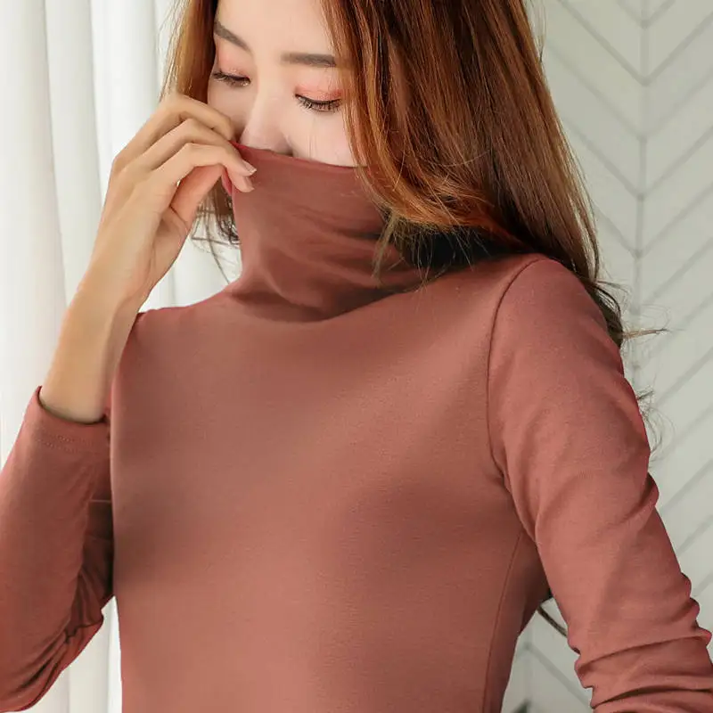 

Autumn Winter Turtleneck Warm Elastic Bottoming Top All-match Elastic Pullover Basic Long Sleeve Turtleneck Soft Fit Tops Women