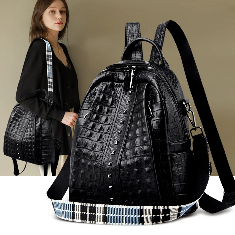 Рюкзак из 100% натуральной кожи с крокодиловым лицевым покрытием сумки на плечо