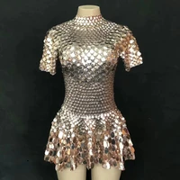gold shining rhinestone sequins shell dress women backless mini nightclub dance show wear drag queen party evening stage costume
