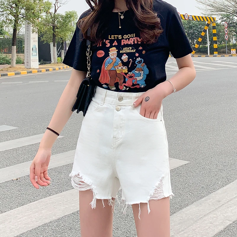 

Denim shorts women's 2021 summer New High Waist Wide Leg loose fit pants
