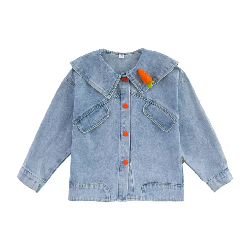 

Girls Denim Jacket Coat Girl Flower Appliques Kids Jacket Outerwear Casual Style Children's Clothing 6 8 10 12 14