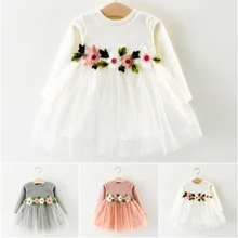Cute Pretty Toddler Baby Girls Dress Flower Long Sleeve Lace Dress Princess Party Prom Tulle Dresses