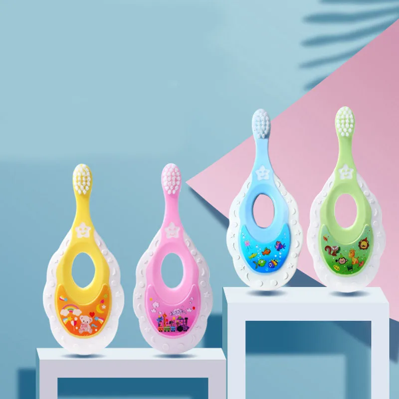 Cepillo de dientes suave antideslizante con dibujos animados para beb&eacute;s, cuidado bucal para reci&eacute;n nacidos-0