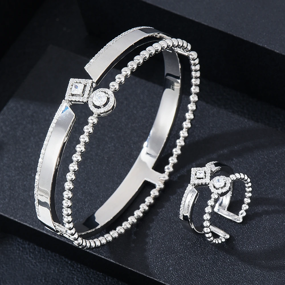 

KellyBola 2021 New Luxury Fashion Shiny Bangle Ring 2PCS Ladies Bridal Wedding Jewelry Perfect Gift High Quality Accessories