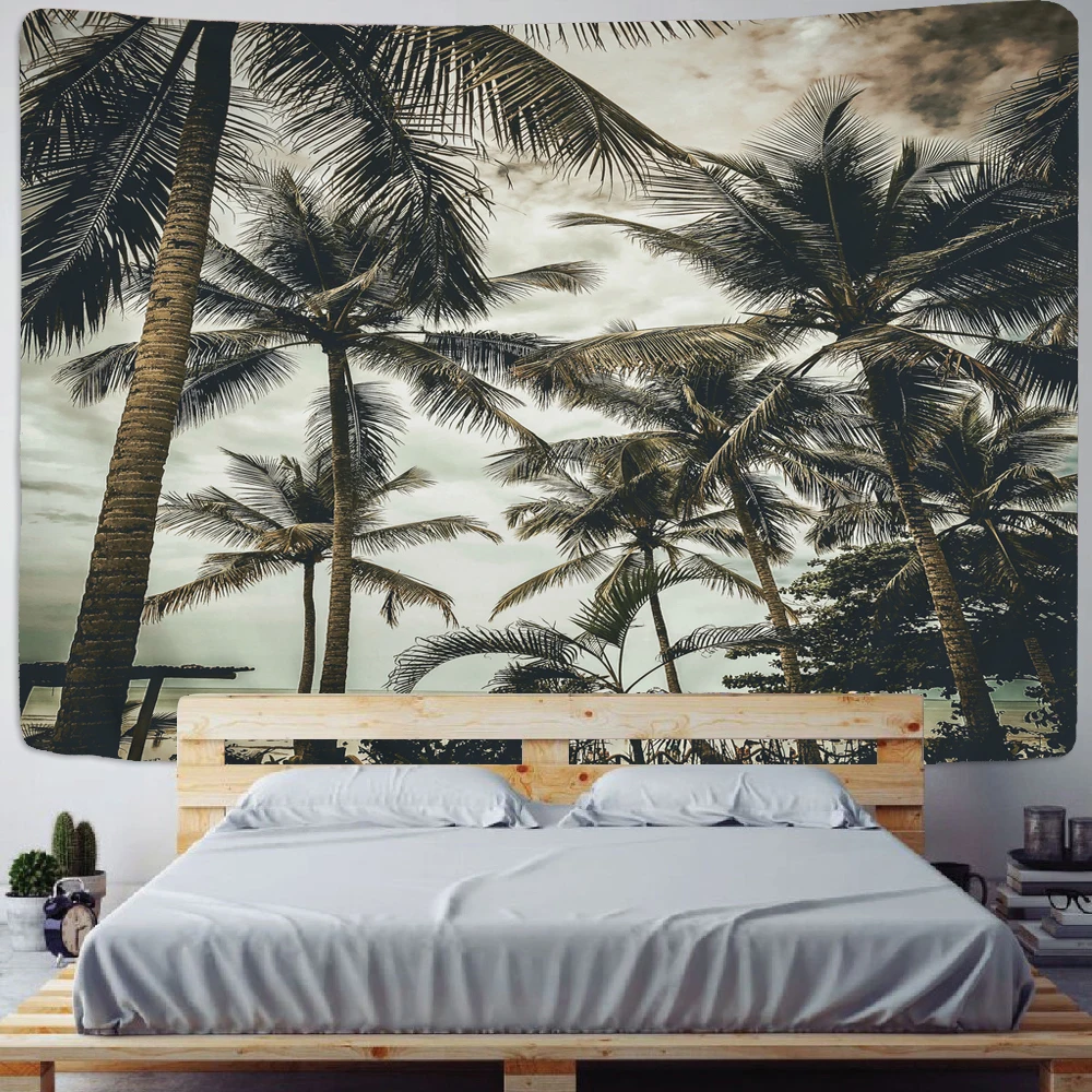 

Black White Silhouette Tropical Coconut Palm Tree Cloth Tapestry Wall Hanging Decor Elegant Psychedelic Abstract Carpet Cloth