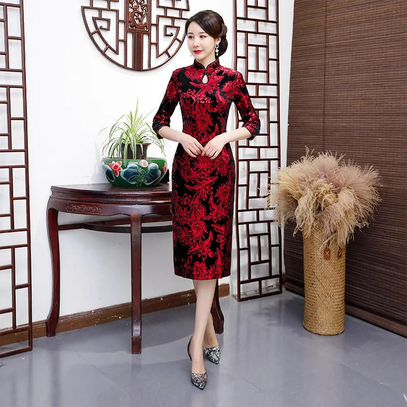 FZSLCYIYI Золотое бархатное вечернее платье для вечеринки в китайском стиле женское