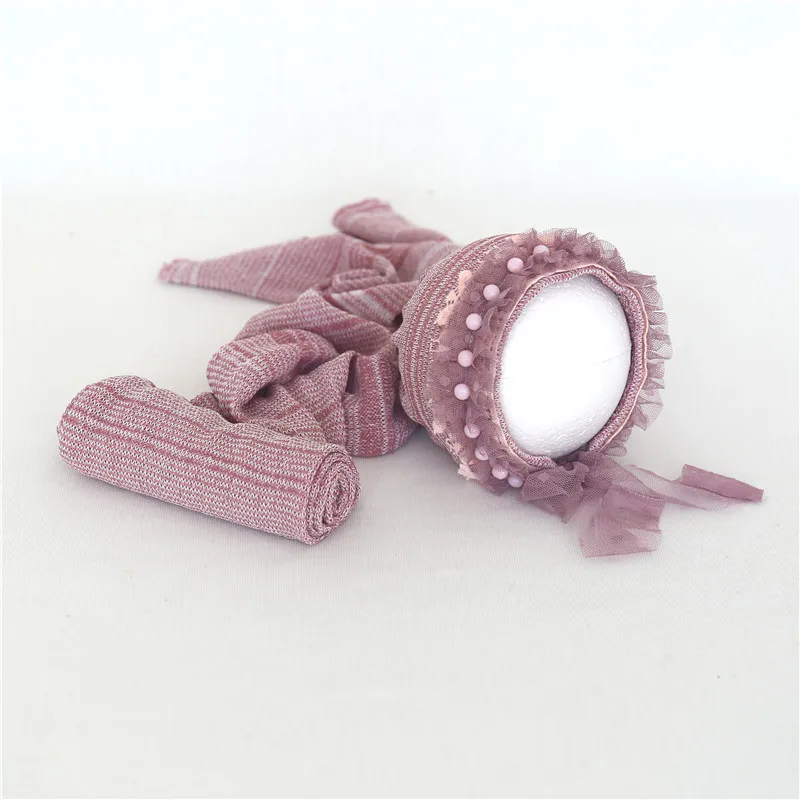 Cute Light Pink Baby Girl Hat Wrap Set Newborn Bonnet Photography Props Posing Fabric Layer Infant Sleepy Photo Gift | Мать и ребенок