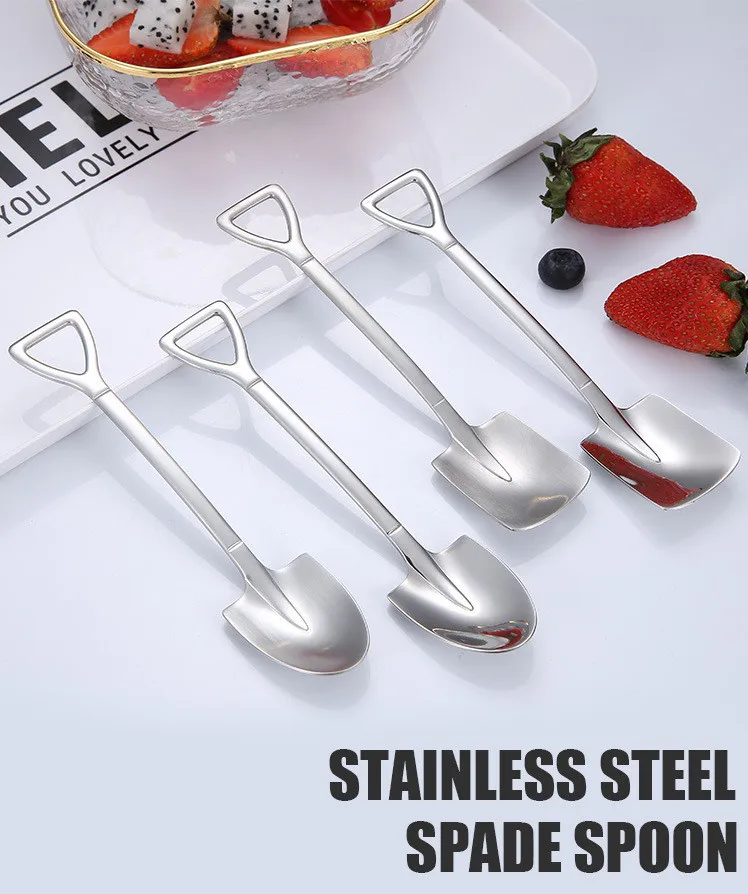 

Creative Coffee Spoon Cutlery 304 Stainless Steel Retro Shovel Ice Cream Spoon Scoop Spoon tea-spoon Fashion Tableware