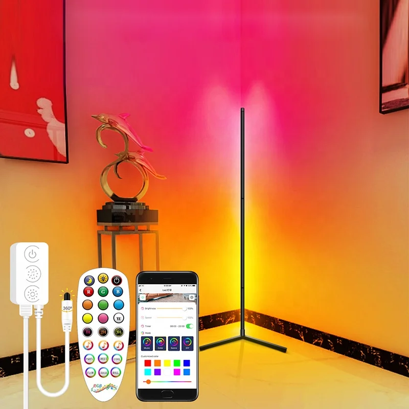

HIMOJO Modern bedroom black led simple RGB floor light color changing minimum corner stand smallest corner floor lamp