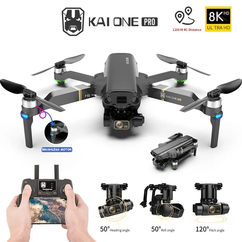 KAIONE Pro GPS Drone 8K HD Dual Camera Three-axis gimbal Brushless Motor With 5G Wifi Quadcopter Rc Distance 1.2km Gifts