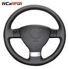 WCaRFun черная кожа, сшитая вручную чехол рулевого колеса автомобиля, для Volkswagen Passat B6, Golf 5, Mk5, VW Jetta 5, Mk5, Tiguan 2007-2011