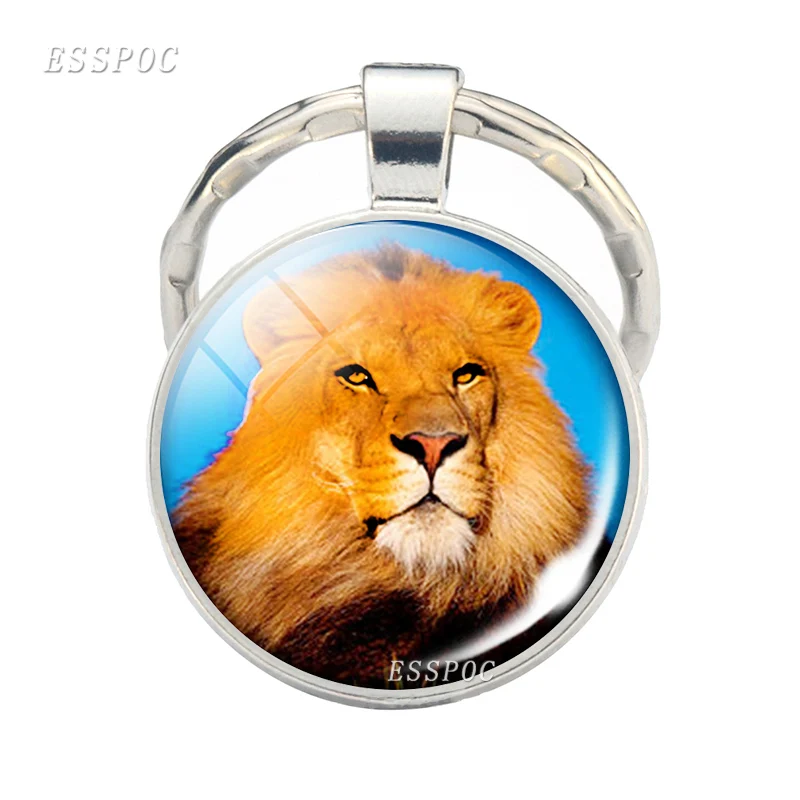 Hot Lion Keychain Art Photo Glass Dome Jewelry Key Chain Car Key Ring Classic Movie Animal Pendant Men Women Gifts