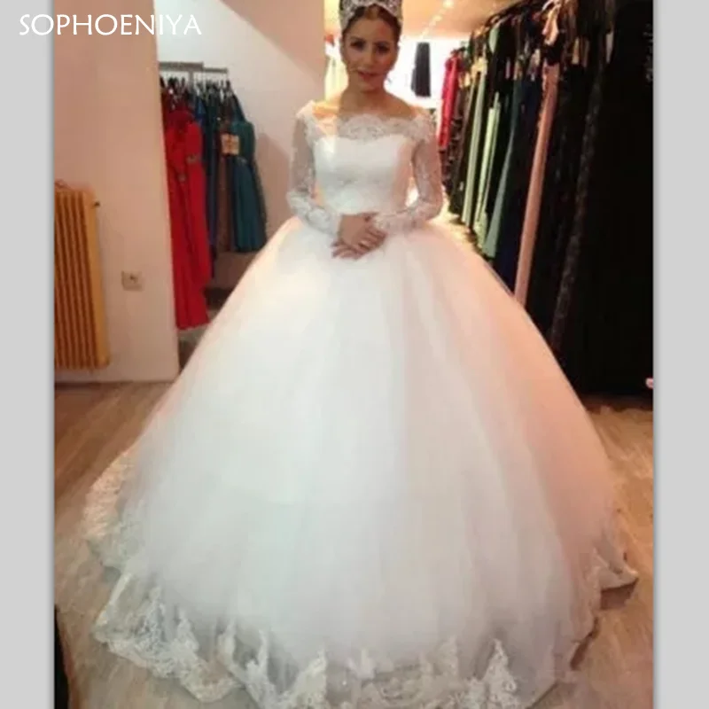 

New Arrival Vintage Tulle Lace Wedding Dresses Vestido De Noiva Muslim Ball Gown Long Sleeves Wedding Gown Bridal Dresses Robe