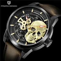 pagani design top brand leather mens watches new skull watch men military sport automatic men watch luxury mechanical wristwatch